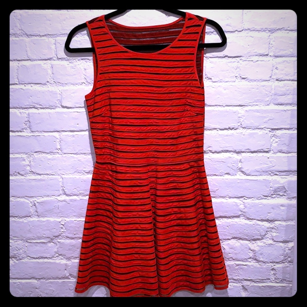 Parker red fit and flare silk dress